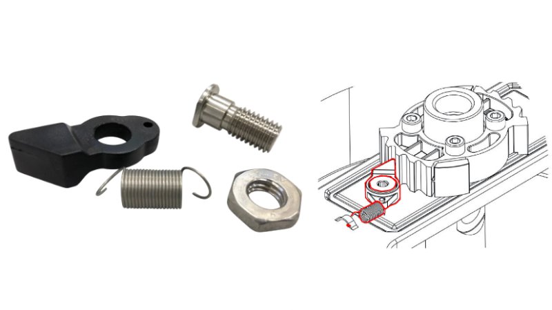 Feststellhebel, Feder und SchrZu Schlauchaufroller